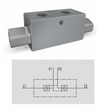 Гидрозамок двухсторонний VBPDE 1/2'' L (50л/мин 350бар 6бар)