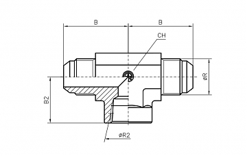 Тройник T-образный JIC3/4" с внутренней резьбой NPT1/2" (Ш-Внутр-Ш)