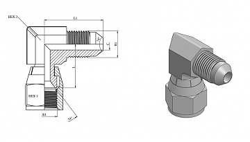 Угольник 90° JIC 1.5/8"-12 (Ш/Г)