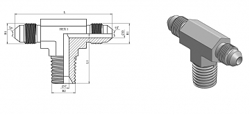 Тройник ввертной T-образный JIC 1/2"-NPT 1/4"-JIC 1/2"